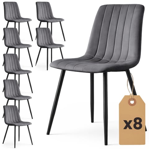 ⁨8x Welurowe krzesło tapicerowane pikowane Ciemny Grafit LIVO Czarne nogi⁩ w sklepie Wasserman.eu