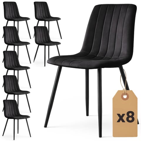 ⁨8x Welurowe krzesło tapicerowane pikowane Czarne LIVO Czarne nogi⁩ w sklepie Wasserman.eu