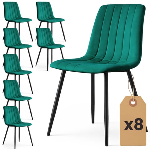 ⁨8x Welurowe krzesło tapicerowane pikowane Butelkowa Zieleń LIVO Czarne nogi⁩ w sklepie Wasserman.eu