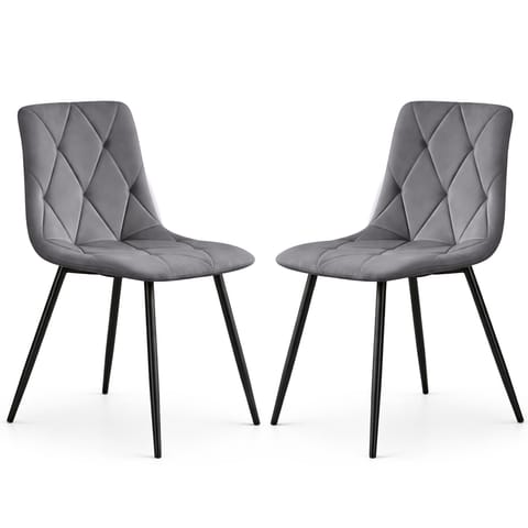 ⁨2x Welurowe krzesło tapicerowane pikowane Ciemny Grafit MILO Czarne nogi⁩ w sklepie Wasserman.eu