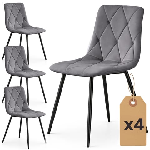 ⁨4x Welurowe krzesło tapicerowane pikowane Ciemny Grafit MILO Czarne nogi⁩ w sklepie Wasserman.eu
