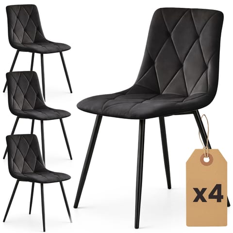 ⁨4x Welurowe krzesło tapicerowane pikowane Czarne MILO Czarne nogi⁩ w sklepie Wasserman.eu
