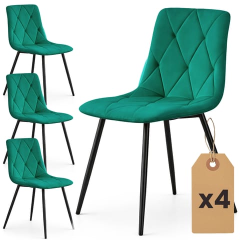 ⁨4x Welurowe krzesło tapicerowane pikowane Butelkowa Zieleń MILO Czarne nogi⁩ w sklepie Wasserman.eu