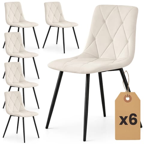 ⁨6x Welurowe krzesło tapicerowane pikowane Beżowe MILO Czarne nogi⁩ w sklepie Wasserman.eu