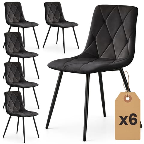 ⁨6x Welurowe krzesło tapicerowane pikowane Czarne MILO Czarne nogi⁩ w sklepie Wasserman.eu