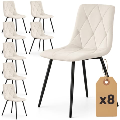 ⁨8x Welurowe krzesło tapicerowane pikowane Beżowe MILO Czarne nogi⁩ w sklepie Wasserman.eu
