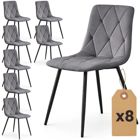 ⁨8x Welurowe krzesło tapicerowane pikowane Ciemny Grafit MILO Czarne nogi⁩ w sklepie Wasserman.eu