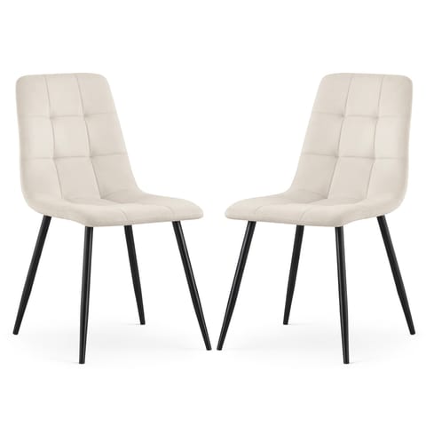 ⁨2x Welurowe krzesło tapicerowane pikowane Beżowe NERO Czarne nogi⁩ w sklepie Wasserman.eu