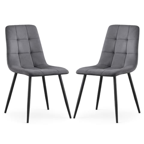 ⁨2x Welurowe krzesło tapicerowane pikowane Ciemny Grafit NERO Czarne nogi⁩ w sklepie Wasserman.eu