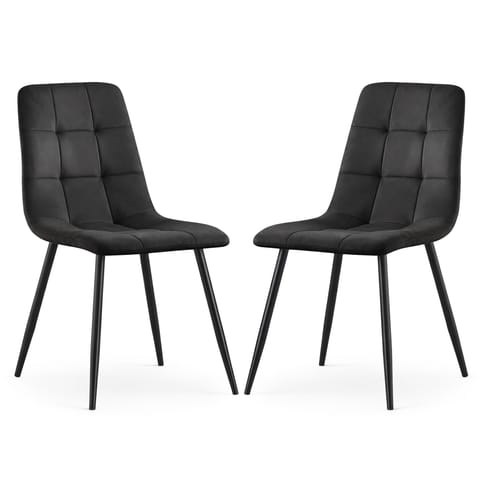 ⁨2x Welurowe krzesło tapicerowane pikowane Czarne NERO Czarne nogi⁩ w sklepie Wasserman.eu