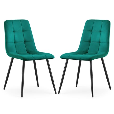 ⁨2x Welurowe krzesło tapicerowane pikowane Butelkowa Zieleń NERO Czarne nogi⁩ w sklepie Wasserman.eu