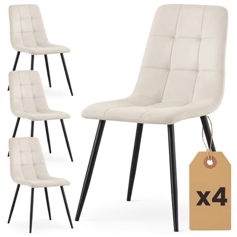 ⁨4x Welurowe krzesło tapicerowane pikowane Beżowe NERO Czarne nogi⁩ w sklepie Wasserman.eu