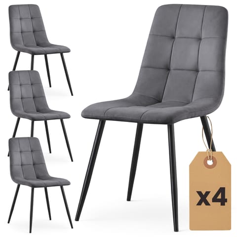 ⁨4x Welurowe krzesło tapicerowane pikowane Ciemny Grafit NERO Czarne nogi⁩ w sklepie Wasserman.eu