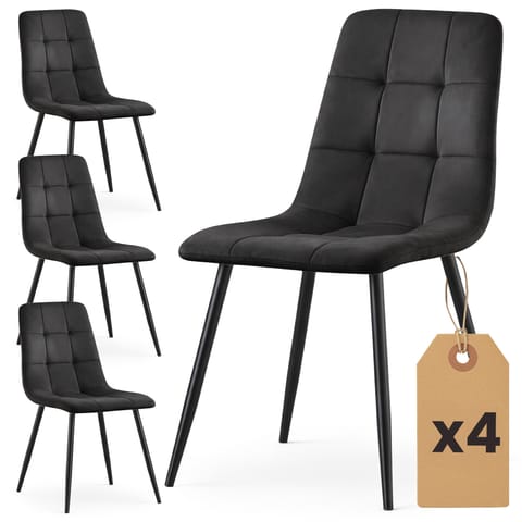 ⁨4x Welurowe krzesło tapicerowane pikowane Czarne NERO Czarne nogi⁩ w sklepie Wasserman.eu