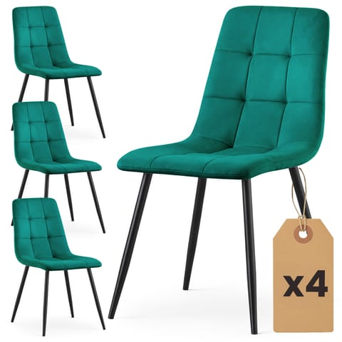 ⁨4x Welurowe krzesło tapicerowane pikowane Butelkowa Zieleń NERO Czarne nogi⁩ w sklepie Wasserman.eu