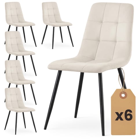 ⁨6x Welurowe krzesło tapicerowane pikowane Beżowe NERO Czarne nogi⁩ w sklepie Wasserman.eu