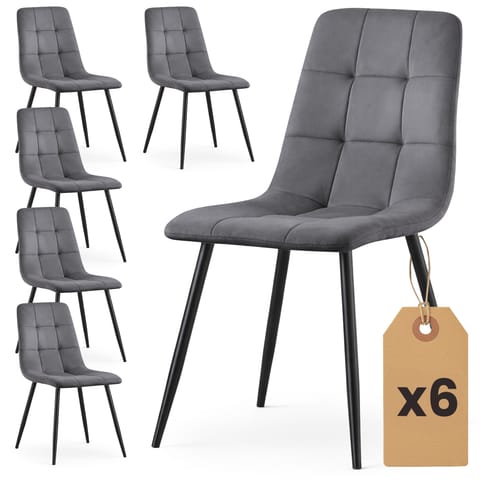 ⁨6x Welurowe krzesło tapicerowane pikowane Ciemny Grafit NERO Czarne nogi⁩ w sklepie Wasserman.eu