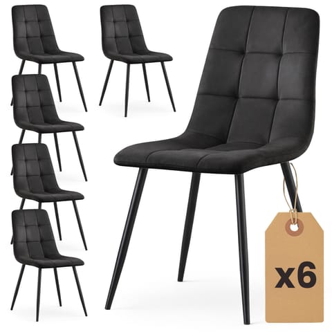 ⁨6x Welurowe krzesło tapicerowane pikowane Czarne NERO Czarne nogi⁩ w sklepie Wasserman.eu