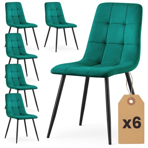 ⁨6x Welurowe krzesło tapicerowane pikowane Butelkowa Zieleń NERO Czarne nogi⁩ w sklepie Wasserman.eu