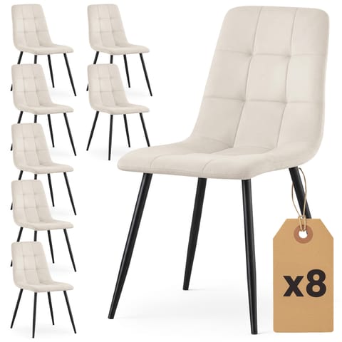 ⁨8x Welurowe krzesło tapicerowane pikowane Beżowe NERO Czarne nogi⁩ w sklepie Wasserman.eu