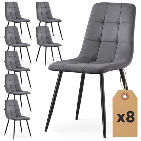 ⁨8x Welurowe krzesło tapicerowane pikowane Ciemny Grafit NERO Czarne nogi⁩ w sklepie Wasserman.eu