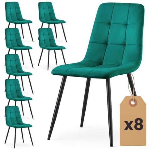 ⁨8x Welurowe krzesło tapicerowane pikowane Butelkowa Zieleń NERO Czarne nogi⁩ w sklepie Wasserman.eu