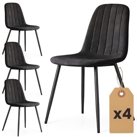 ⁨4x Welurowe krzesło tapicerowane pikowane Czarne LUMO Czarne nogi⁩ w sklepie Wasserman.eu
