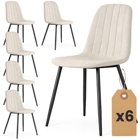 ⁨6x Welurowe krzesło tapicerowane pikowane Beżowe LUMO Czarne nogi⁩ w sklepie Wasserman.eu