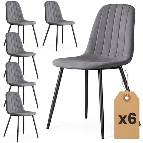 ⁨6x Welurowe krzesło tapicerowane pikowane Ciemny Grafit LUMO Czarne nogi⁩ w sklepie Wasserman.eu