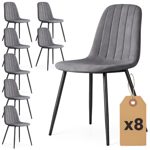 ⁨8x Welurowe krzesło tapicerowane pikowane Ciemny Grafit LUMO Czarne nogi⁩ w sklepie Wasserman.eu