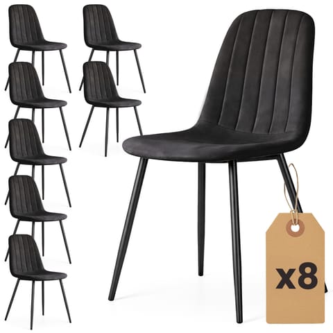 ⁨8x Welurowe krzesło tapicerowane pikowane Czarne LUMO Czarne nogi⁩ w sklepie Wasserman.eu