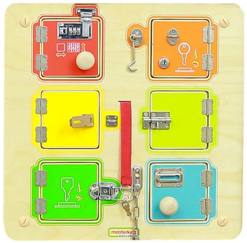 ⁨MASTERKIDZ Nauka Otwierania i Zamykania Zamków Ścienna Tablica Manipulacyjna⁩ w sklepie Wasserman.eu
