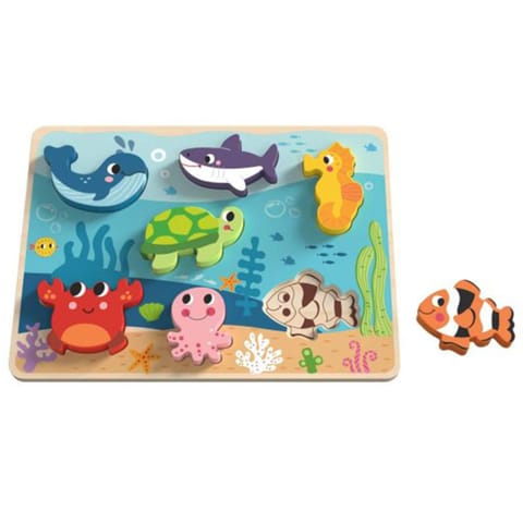 ⁨TOOKY TOY Drewniane Puzzle Montessori Świat Morza Rybki Żółwik Kształty⁩ w sklepie Wasserman.eu