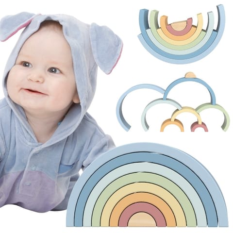 ⁨TOOKY TOY Pastelowa Układanka Drewniane Klocki Montessori Tęcza⁩ w sklepie Wasserman.eu