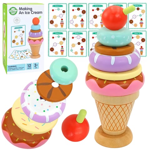 ⁨WOOPIE GREEN Drewniane Lody Układanka Montessori Cukiernia 12 el. FSC⁩ w sklepie Wasserman.eu