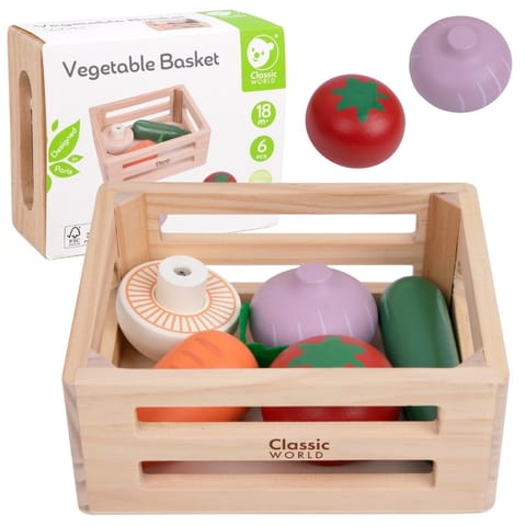 ⁨CLASSIC WORLD Zestaw Drewnianych Warzyw w Koszyku 6 el.⁩ w sklepie Wasserman.eu