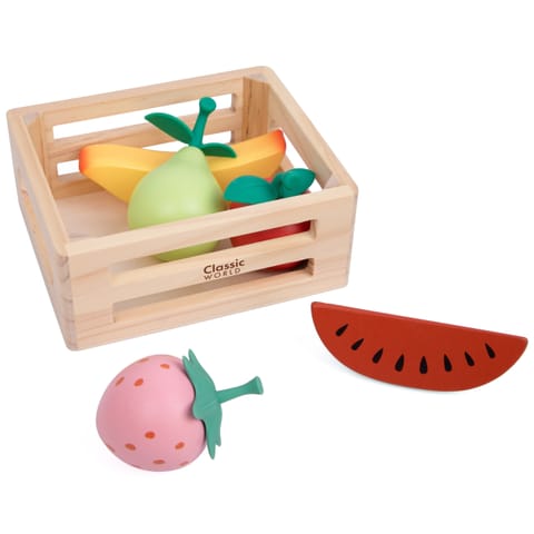 ⁨CLASSIC WORLD Zestaw Drewnianych Owoców w Koszyku 6 el.⁩ w sklepie Wasserman.eu
