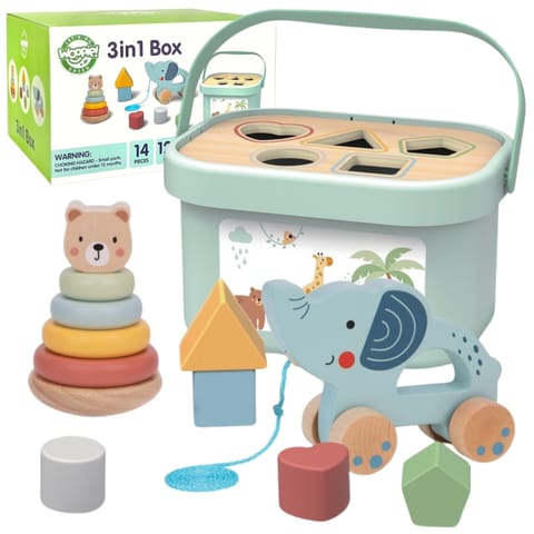 ⁨WOOPIE GREEN Pudełko Sorter Box 3w1 Klocki Piramidka Słonik FSC⁩ w sklepie Wasserman.eu