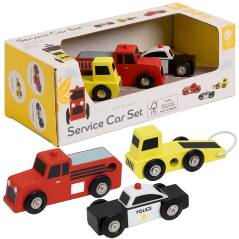 ⁨CLASSIC WORLD Drewniane Samochodziki Policja Straż Laweta Zestaw 3 szt.⁩ w sklepie Wasserman.eu