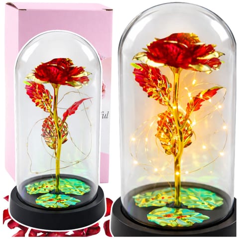 ⁨Wieczna Kryształowa Róża w Kopule z Oświetleniem LED Czerwona 21x11cm⁩ w sklepie Wasserman.eu