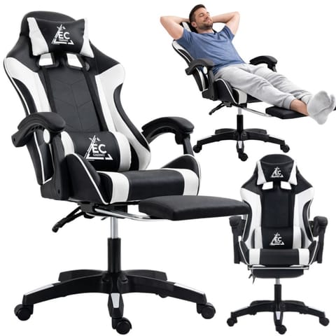⁨Fotel gamingowy obrotowy z podnóżkiem EC GAMING masażer KO24B⁩ w sklepie Wasserman.eu