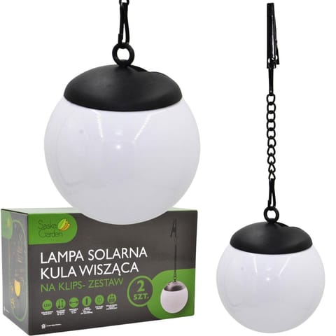 ⁨LAMPA SOLARNA PLASTIKOWA KULA WISZĄCA NA KLIPS 10X30CM KPL.2SZT⁩ w sklepie Wasserman.eu