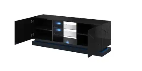 ⁨Cama TV cabinet QIU 160 MDF black gloss/black gloss⁩ at Wasserman.eu