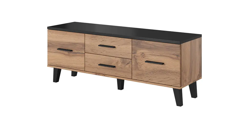 ⁨Cama RTV stand LOTTA 140cm wotan oak + matt black⁩ at Wasserman.eu