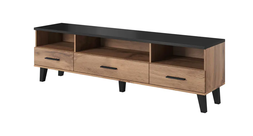 ⁨Cama RTV stand LOTTA 180cm wotan oak + mat black⁩ at Wasserman.eu