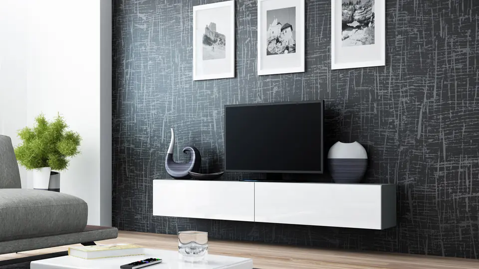 ⁨Cama TV Stand VIGO '180' 30/180/40 grey/white gloss⁩ at Wasserman.eu