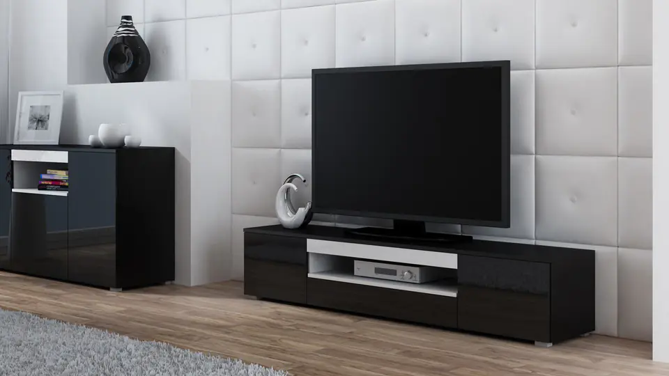 ⁨Cama TV stand VIVA 180 black/black gloss + white⁩ at Wasserman.eu