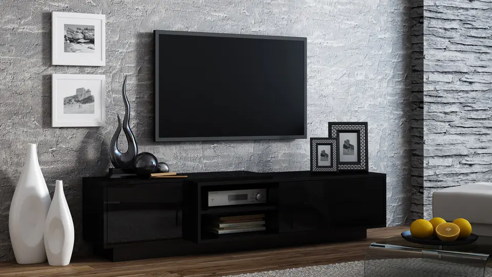 ⁨Cama TV cabinet SIGMA1 180 black/black gloss⁩ at Wasserman.eu