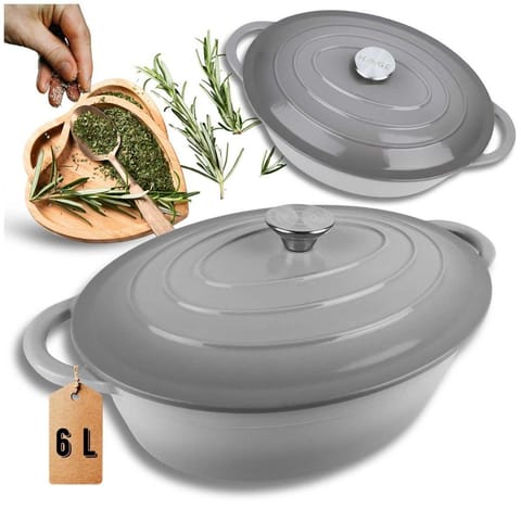 ⁨EMALIOWANA BRYTFANNA ŻELIWNA GĘSIARKA 6L HAGE SZARA⁩ w sklepie Wasserman.eu