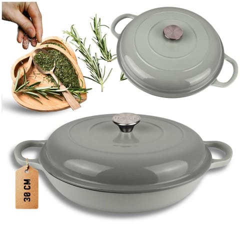 ⁨EMALIOWANY GARNEK ŻELIWNY PŁASKI 30cm 3L HAGE SZARY⁩ w sklepie Wasserman.eu